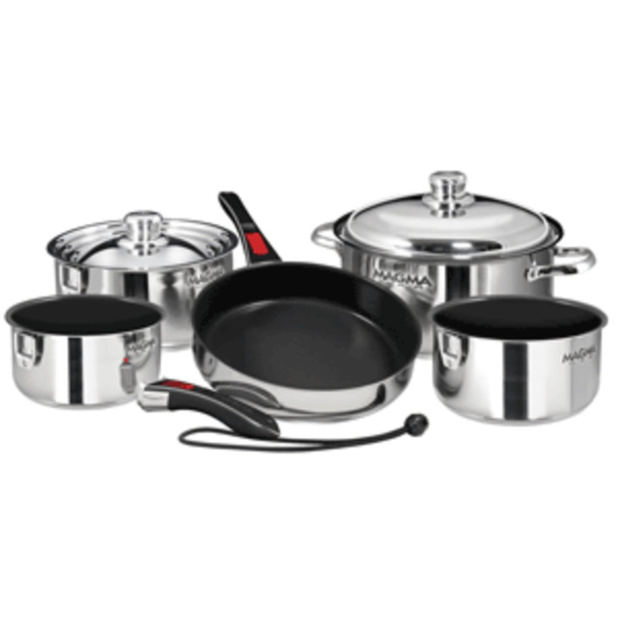 Magma Nesting 10-piece Cookware - Stainless Steel Exterior & Slate Black Ceramica Non-stick Interior