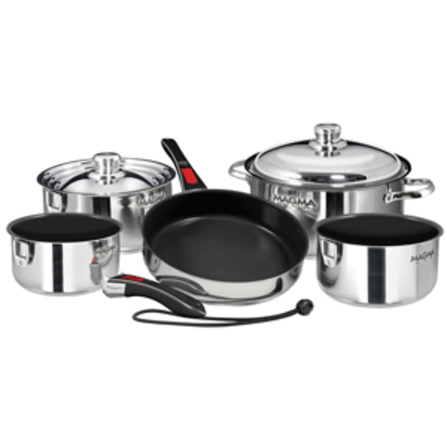 Magma Nesting 10-piece Induction Compatible Cookware - Ss Exterior & Slate Black Ceramica Non-stick Interior