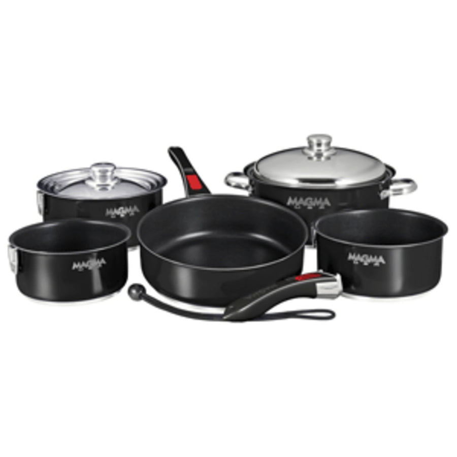 Magma Nesting 10-piece Induction Compatible Cookware - Jet Black Exterior & Slate Black Ceramica Non-stick Interior