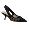 J'ADIOR Velvet Polka Dot Slingback Pumps - Black