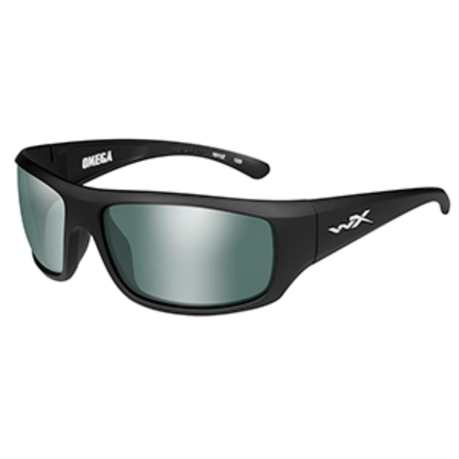 Wiley X Omega Sunglasses - Polarized Platinum Flash Green Lens - Matte Black Frame