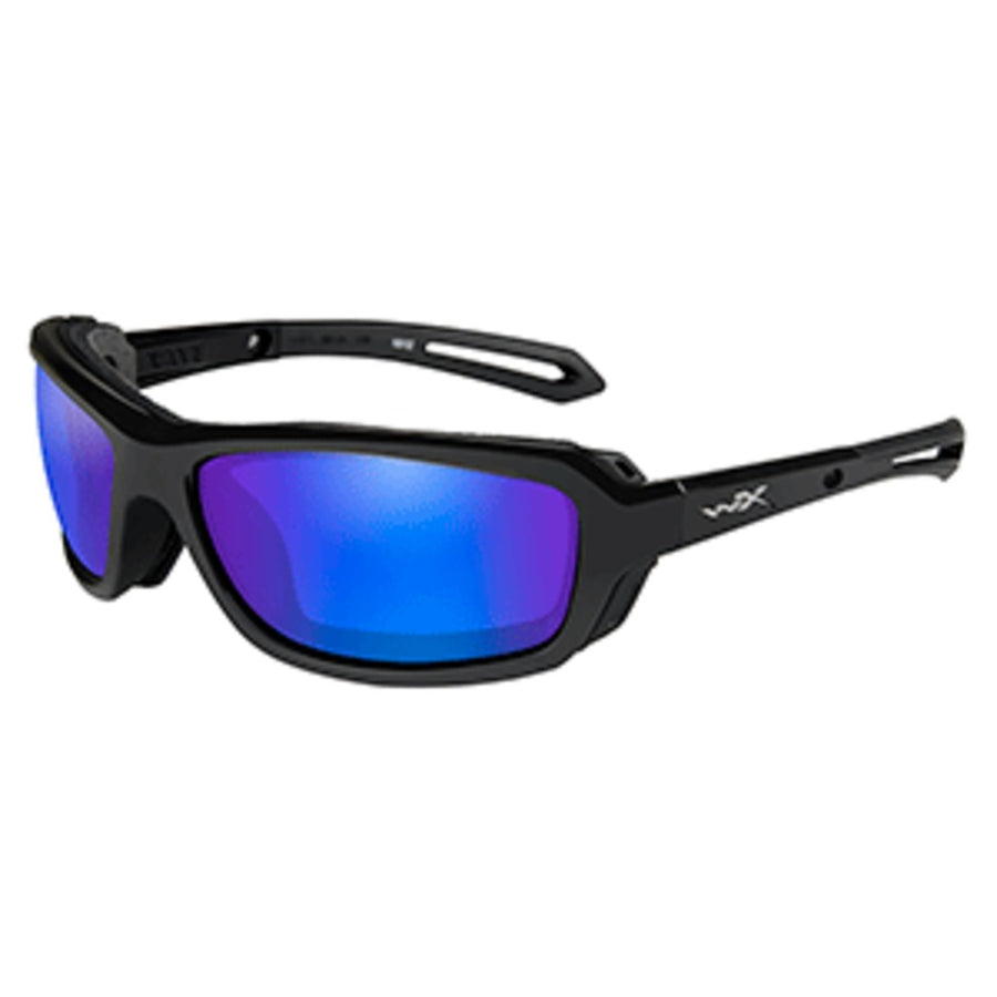 Wiley X Wave Sunglasses - Polarized Blue Mirror Green Lens - Gloss Black Frame