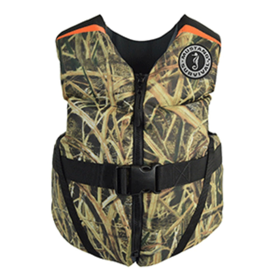 Mustang Rev Youth Foam Vest - 55-88lbs - Mossy Oak/shadow Grass Blades