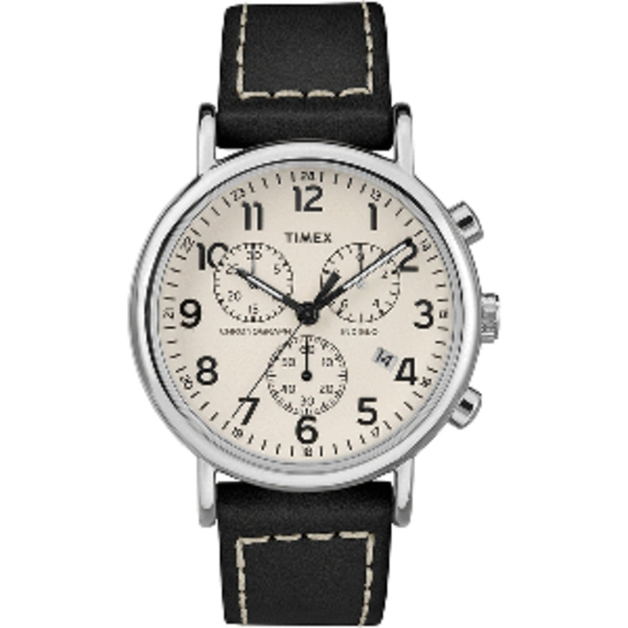 Timex Men's Weekender® Chronograph 40mm Watch - White Dial/black Leather Strap