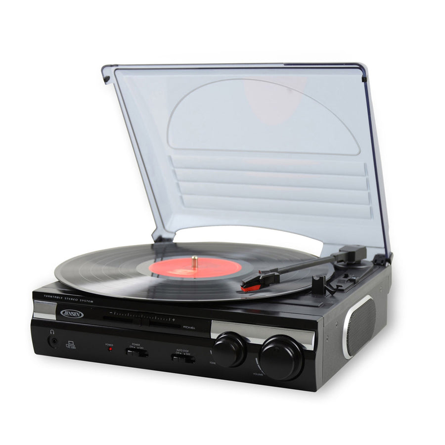 Jensen 3-speed Stereo Turntable With Built-in Speakers And Speed Adjustment