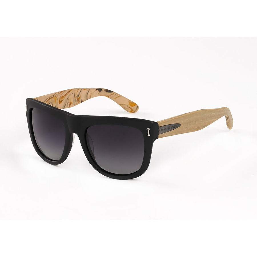 Hang Ten Gold Surf Woody-matte Black Pine Wood/green Lens