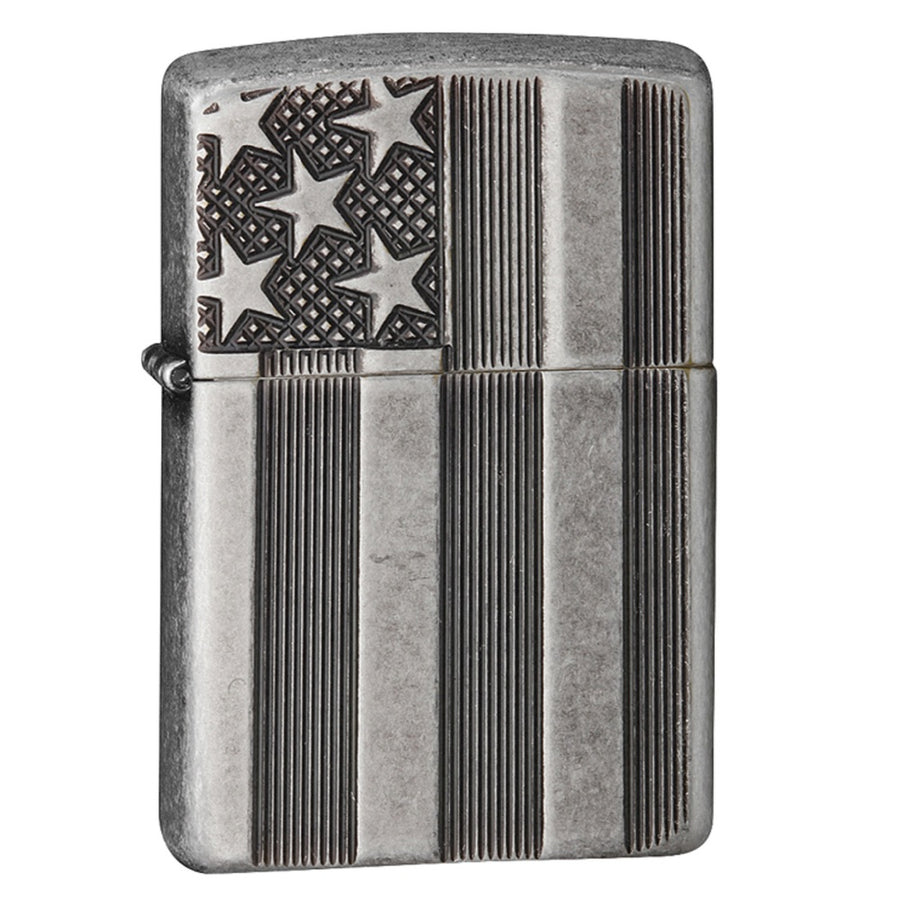 Zippo Antique Silver Flag Armor Lighter