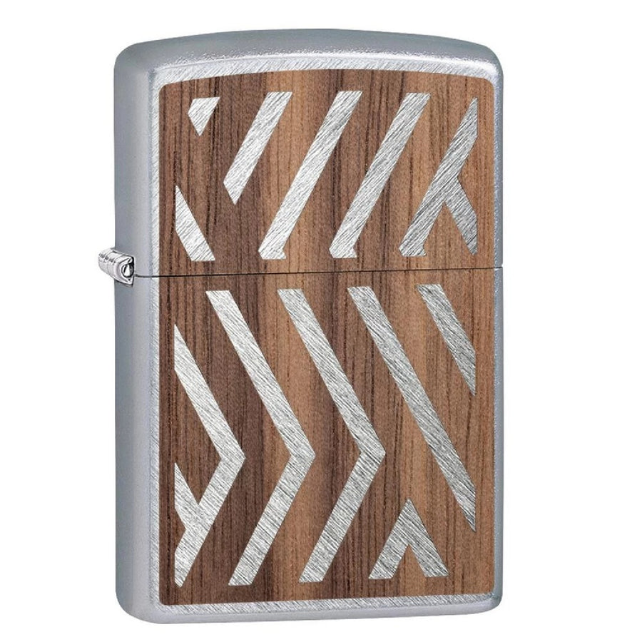 Zippo Brushed Chrome Woodchuck Walnut Herringbone Lighter