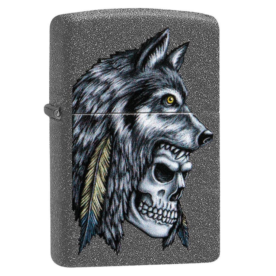 Zippo Iron Stone Wolf Skull Feather Design Lighter