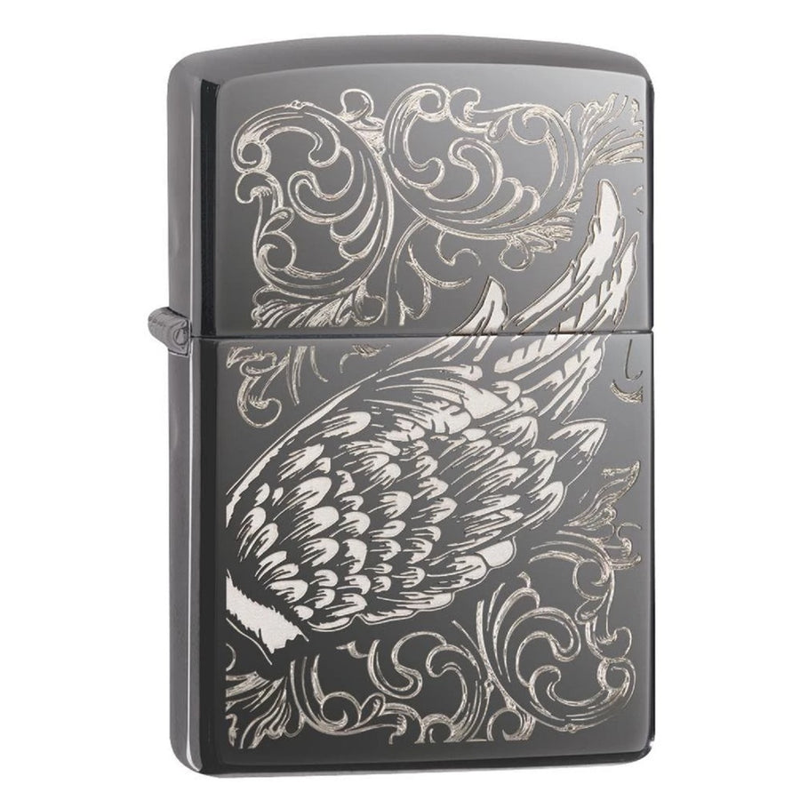 Zippo Black Ice Filigree Flame And Wing Design Lighter