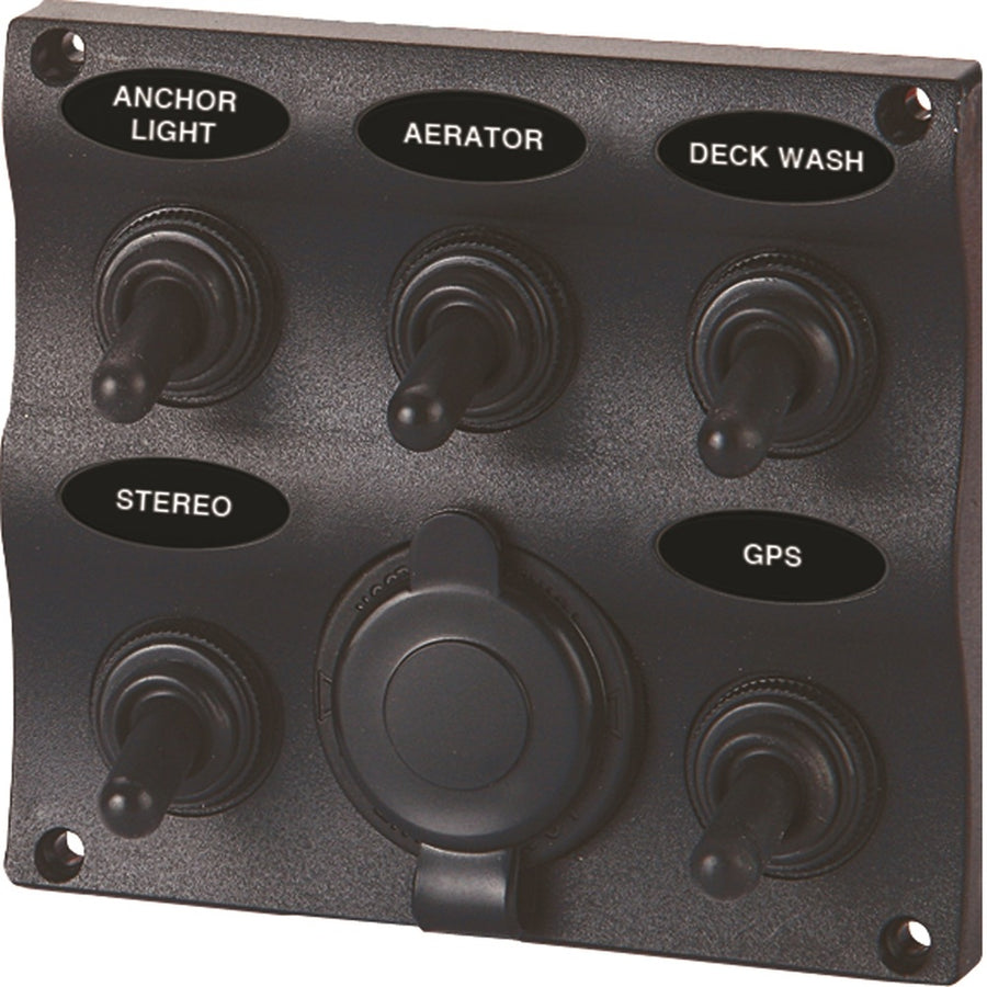 Seasense 5 Gang Toggle Switch Panel With 12-volt Outlet