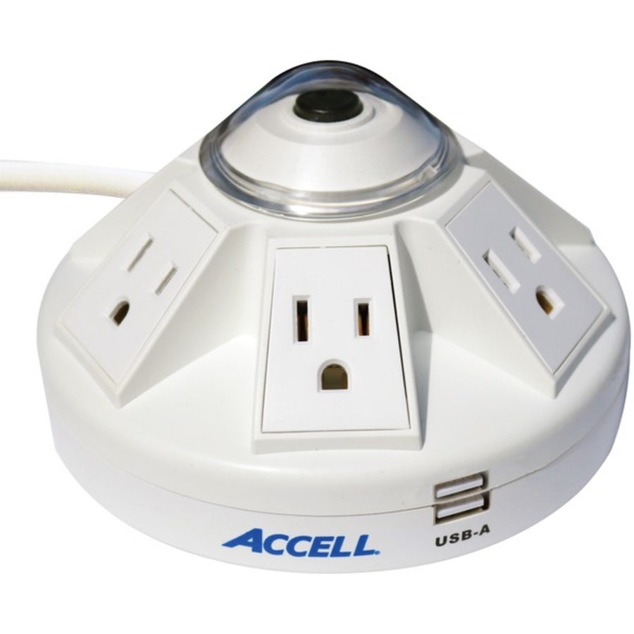 Accell D080b-014k Powramid 6-outlet Power Center With Surge Protection And Usb Charging Station (white)