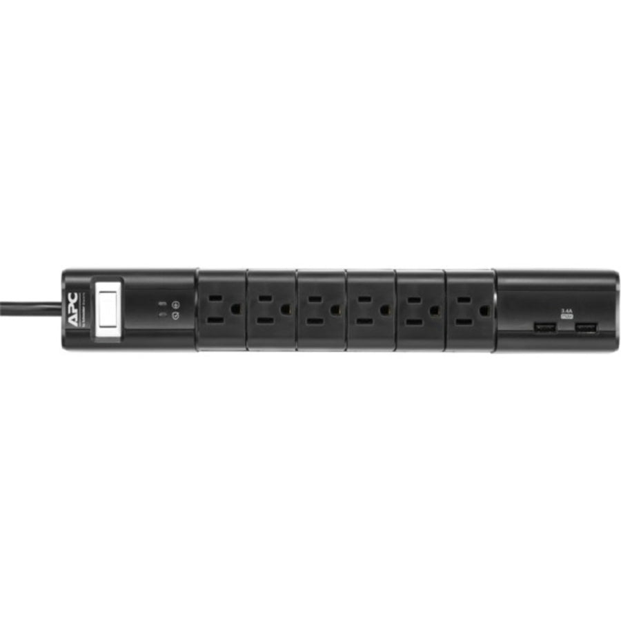 Apc Pe6ru3 Essential Surgearrest 6-rotating-outlets Power Strip With 2 Usb Charging Ports (black)