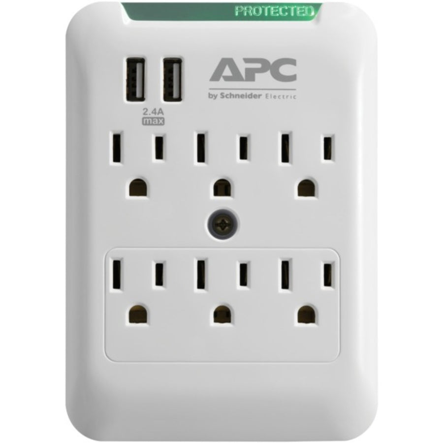 Apc Pe6wu2 Essential Surgearrest 6-outlet Wall Tap With 2 Usb Charging Ports