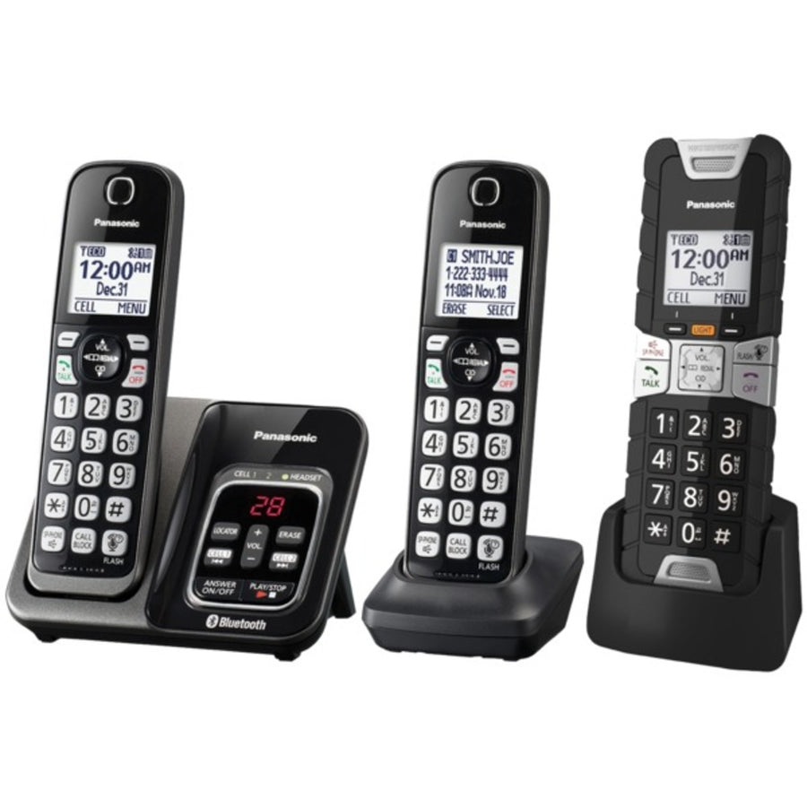 Panasonic Kx-tgd583m Link2cell Bluetooth Cordless Phone With Voice Assist And Answering Machine (2 Handsets, 1 Rugged Handset)