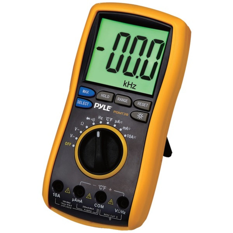 Pyle Pdmt38 Digital Lcd Ac, Dc, Volt, Current, Resistance And Range Multimeter With Rubber Case, Test Leads And Stand