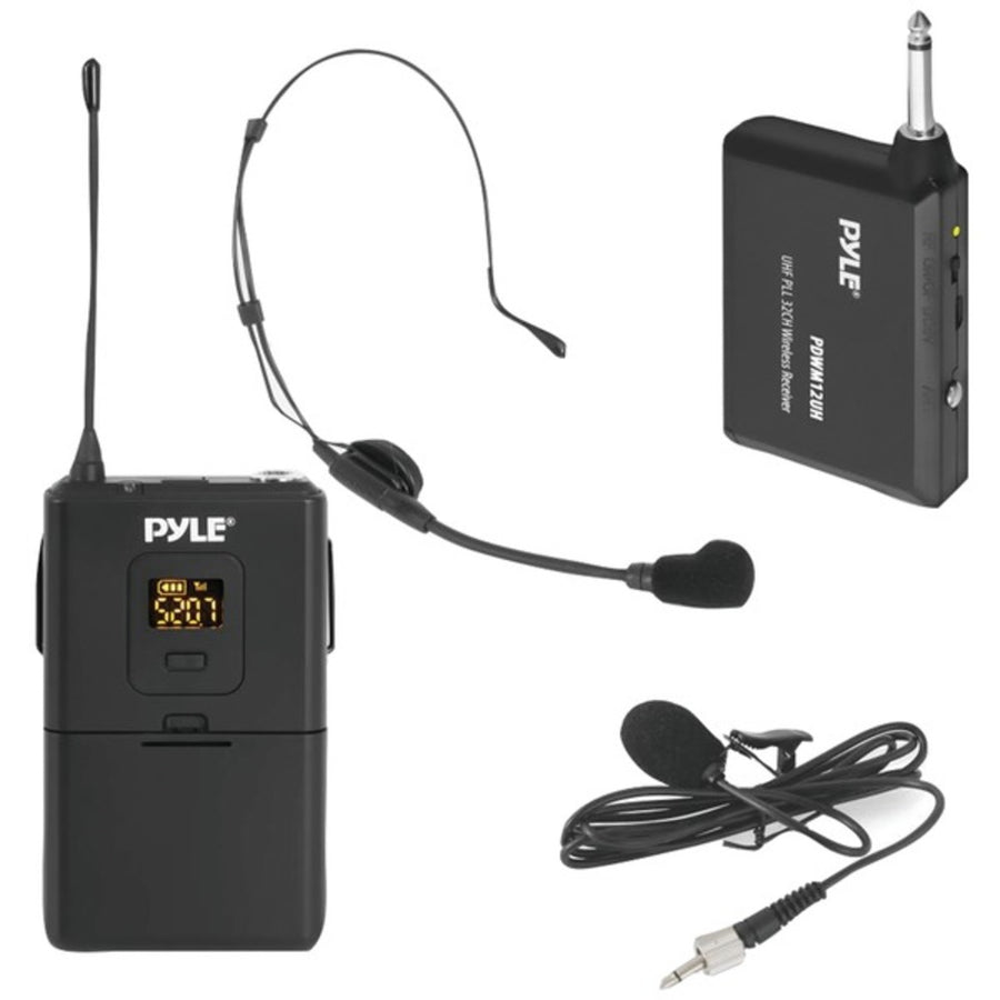 Pyle Pdwm12uh Wireless Microphone System Beltpack Transmitter With Headset And Lavalier Microphones