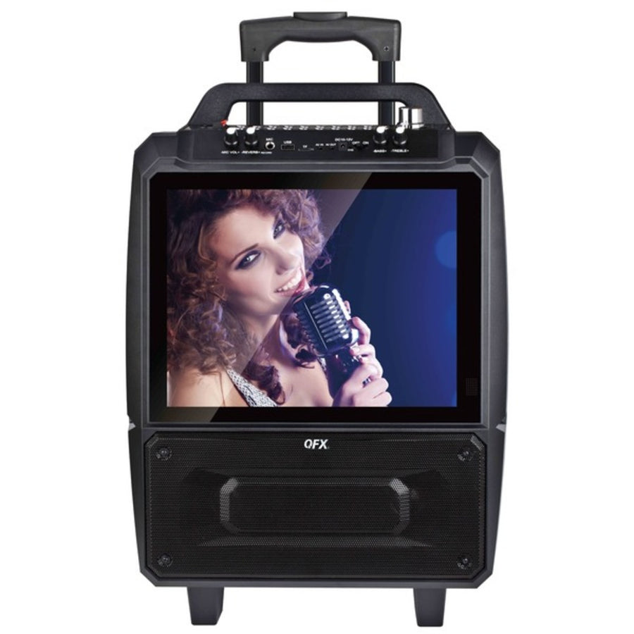 Qfx Kar-812 Portable Karaoke Speaker System With Bluetooth, 14-inch Screen, And 2 X 5-inch Speakers