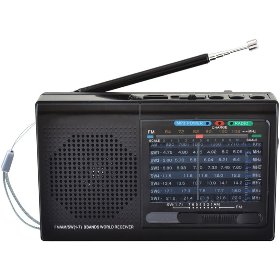 Supersonic Sc-1080bt- Blk 9-band Rechargeable Bluetooth Radio With Usb/sd Card Input (black)