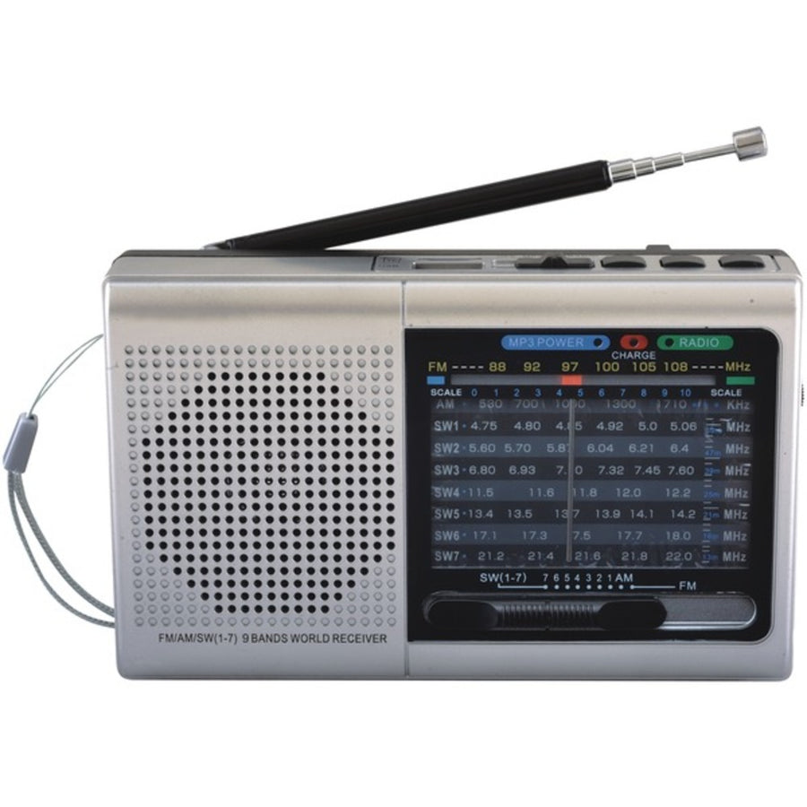 Supersonic Sc-1080bt- Slv 9-band Rechargeable Bluetooth Radio With Usb/sd Card Input (silver)