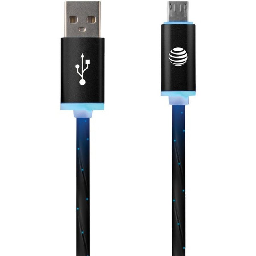 At&t Lmc03-blk Charge & Sync Illuminated Usb To Micro Usb Cable, 3ft (black)