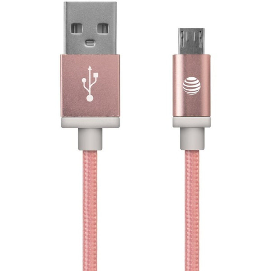 At&t Mc05-ros Charge & Sync Braided Usb To Micro Usb Cable, 5ft (pink)