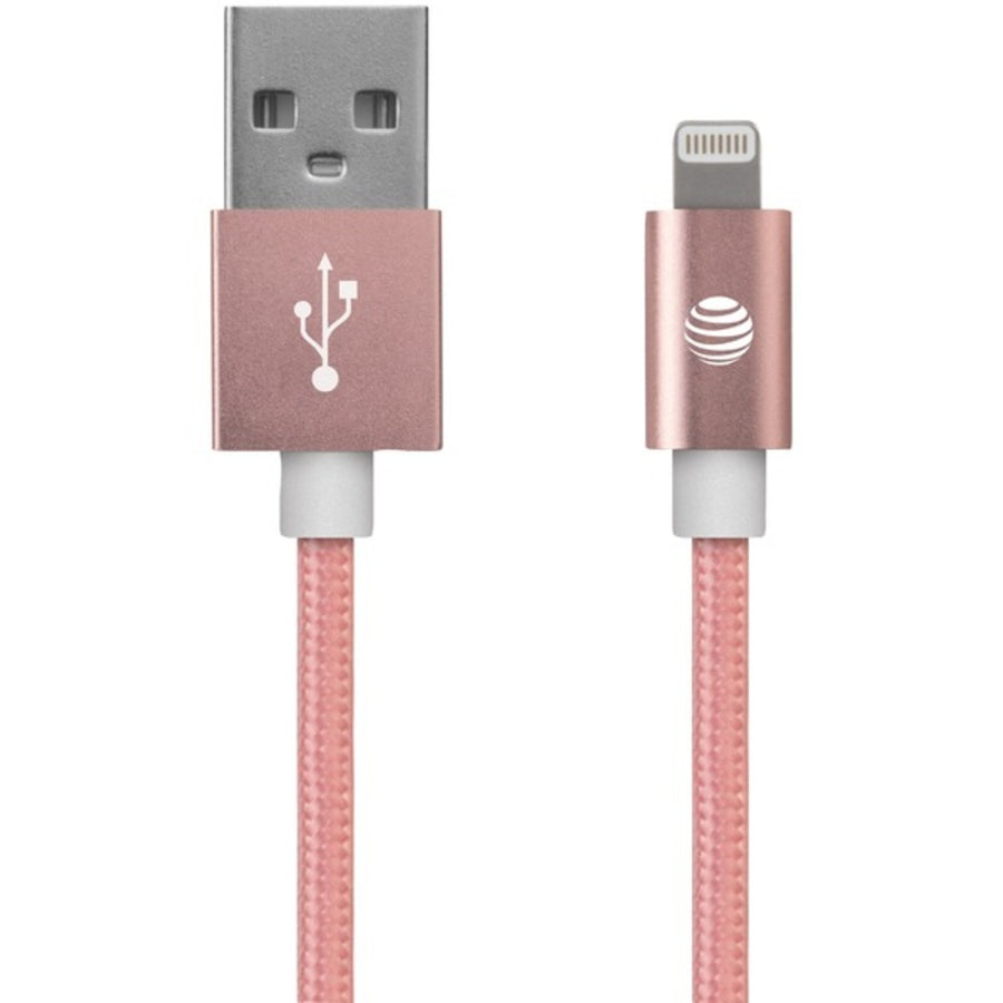 At&t Sc03b-lgt-ros Charge & Sync Braided Usb To Lightning Cable, 4ft (pink)