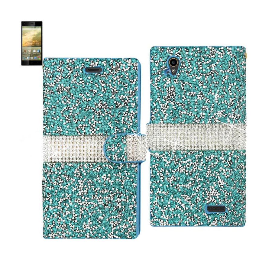 Reiko Zte Warp Elite Diamond Rhinestone Wallet Case In Blue