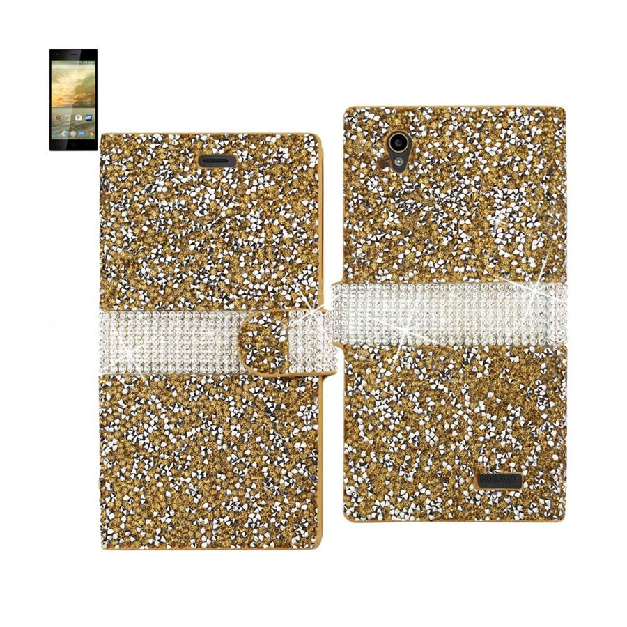 Reiko Zte Warp Elite Diamond Rhinestone Wallet Case In Gold