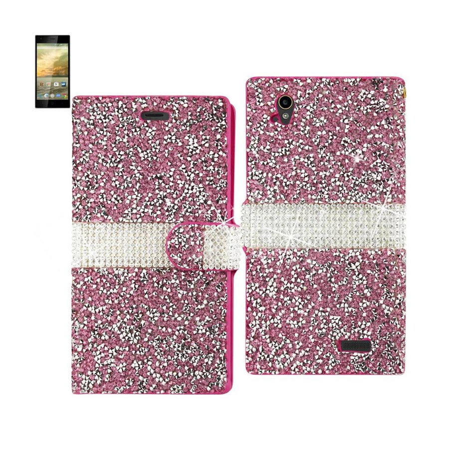 Reiko Zte Warp Elite Diamond Rhinestone Wallet Case In Pink