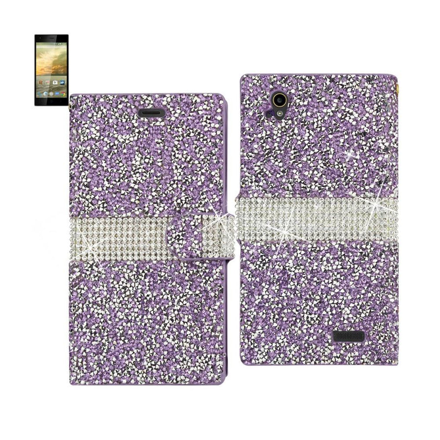 Reiko Zte Warp Elite Diamond Rhinestone Wallet Case In Purple