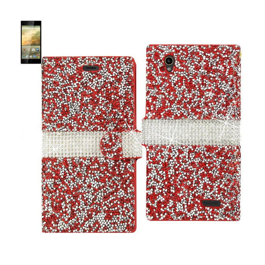 Reiko Zte Warp Elite Diamond Rhinestone Wallet Case In Red