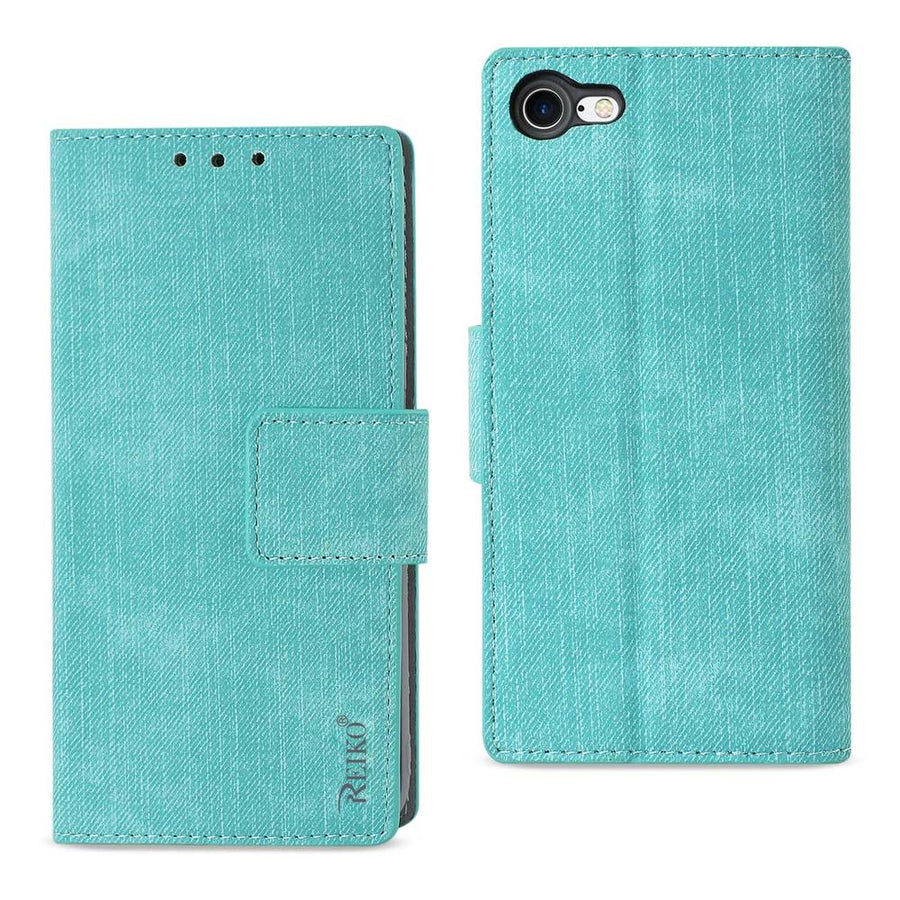 Reiko Iphone 8/ 7 Denim Wallet Case With Gummy Inner Shell And Kickstand Function In Blue