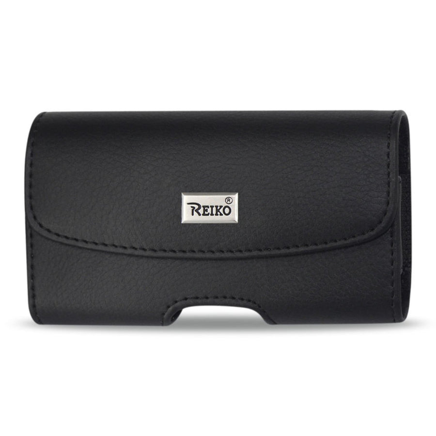 Reiko Horizontal Leather Pouch With Embossed Logo In Black (5.3x2.7x0.7 Inches)