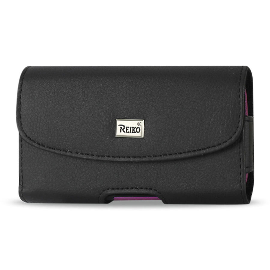 Reiko Horizontal Leather Pouch With Embossed Logo In Black (5.8x3.2x0.7 Inches)