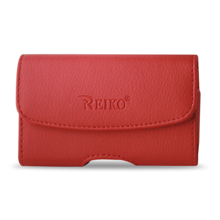 Reiko Smooth Horizontal Leather Pouch Red Color In Cardboard Packaging