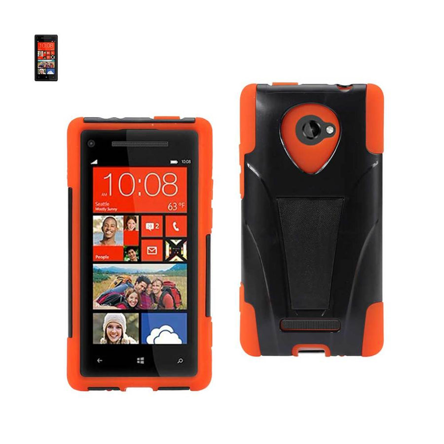 Reiko Htc Windows Phone 8x Hybrid Heavy Duty Case With Kickstand In Black Orange