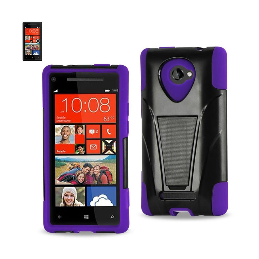 Reiko Htc Windows Phone 8x Hybrid Heavy Duty Case With Kickstand In Black Purple