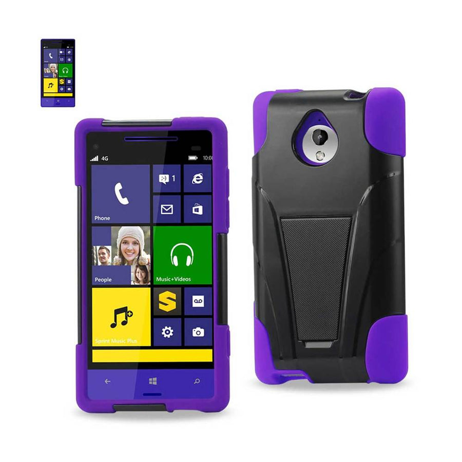 Reiko Htc 8xt Hybrid Heavy Duty Case With Kickstand In Purple Black