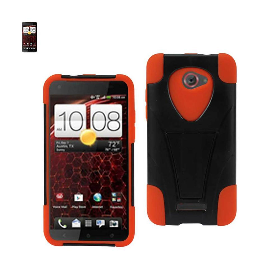 Reiko Htc Droid Dna Hybrid Heavy Duty Case With Kickstand In Black Orange