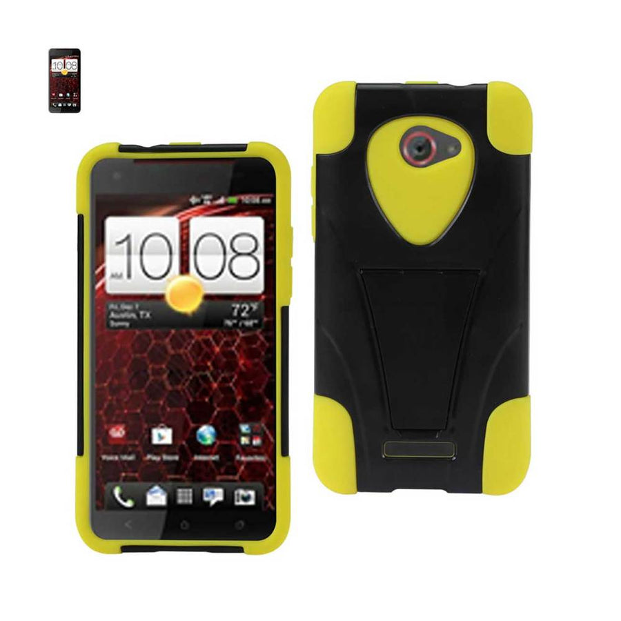 Reiko Htc Droid Dna Hybrid Heavy Duty Case With Kickstand In Black Yellow