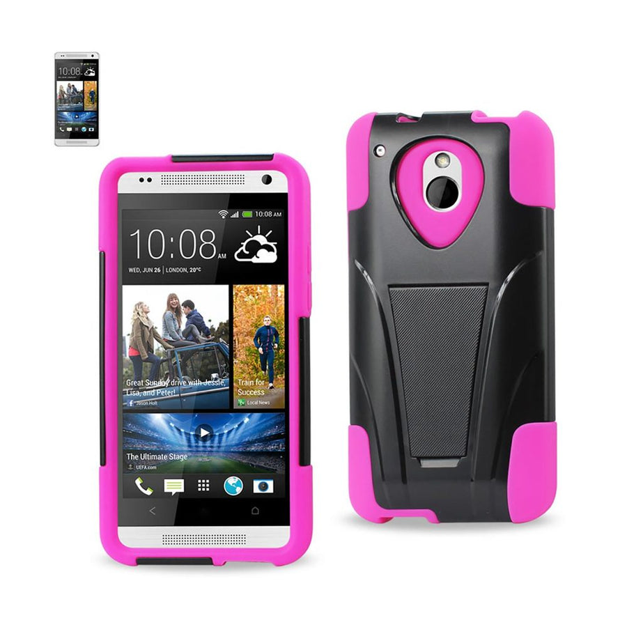 Reiko Htc One Mini M4 Hybrid Heavy Duty Case With Kickstand In Hot Pink Black