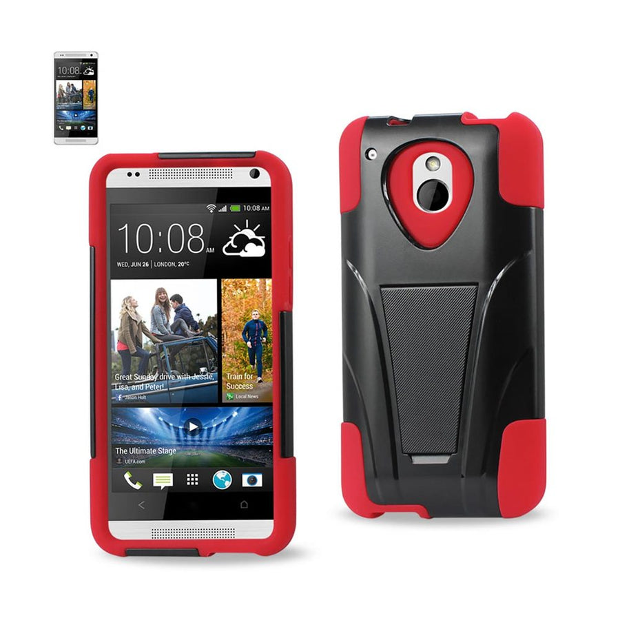 Reiko Htc One Mini M4 Hybrid Heavy Duty Case With Kickstand In Red Black