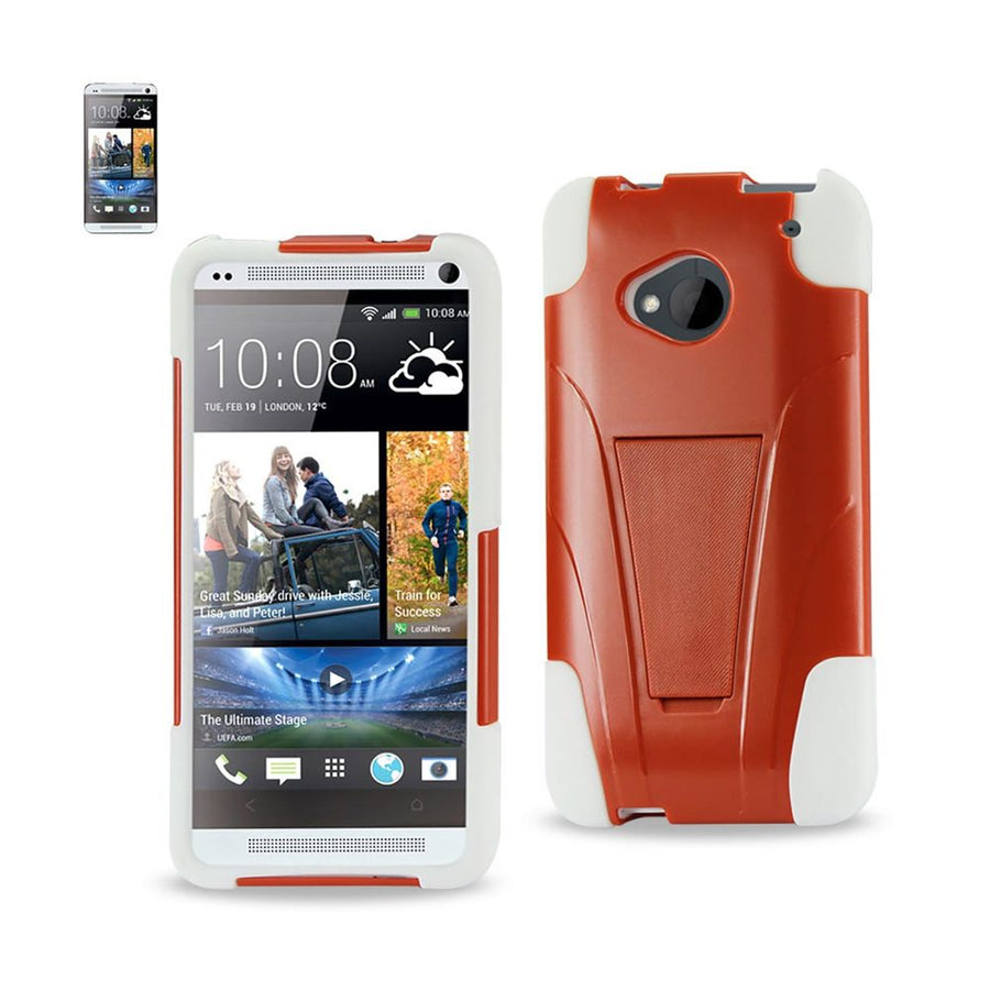 Reiko Htc One M7 Hybrid Heavy Duty Case With Kickstand In Orange White