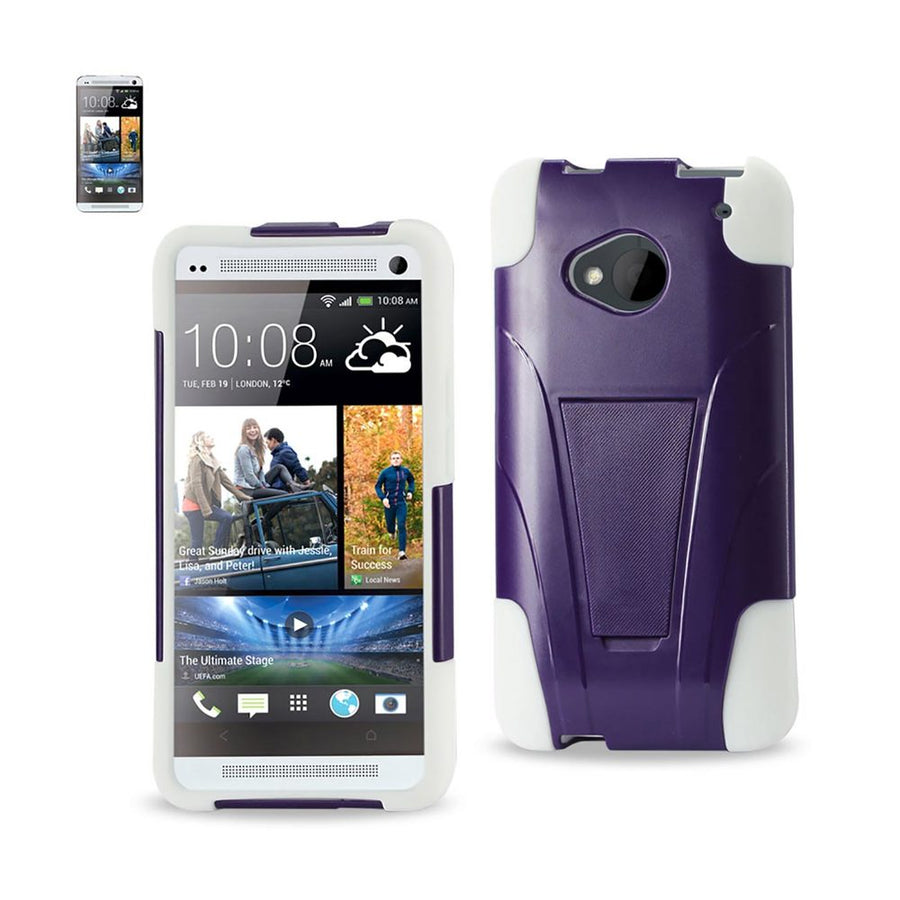 Reiko Htc One M7 Hybrid Heavy Duty Case With Kickstand In Purple White