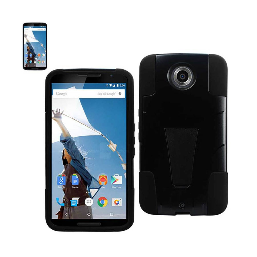 Reiko Motorola Nexus 6 Hybrid Heavy Duty Case With Kickstand In Black