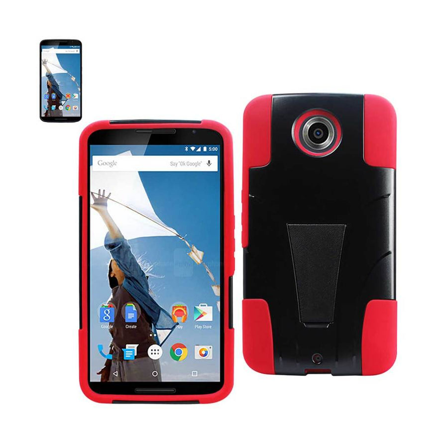 Reiko Motorola Nexus 6 Hybrid Heavy Duty Case With Kickstand In Red Black