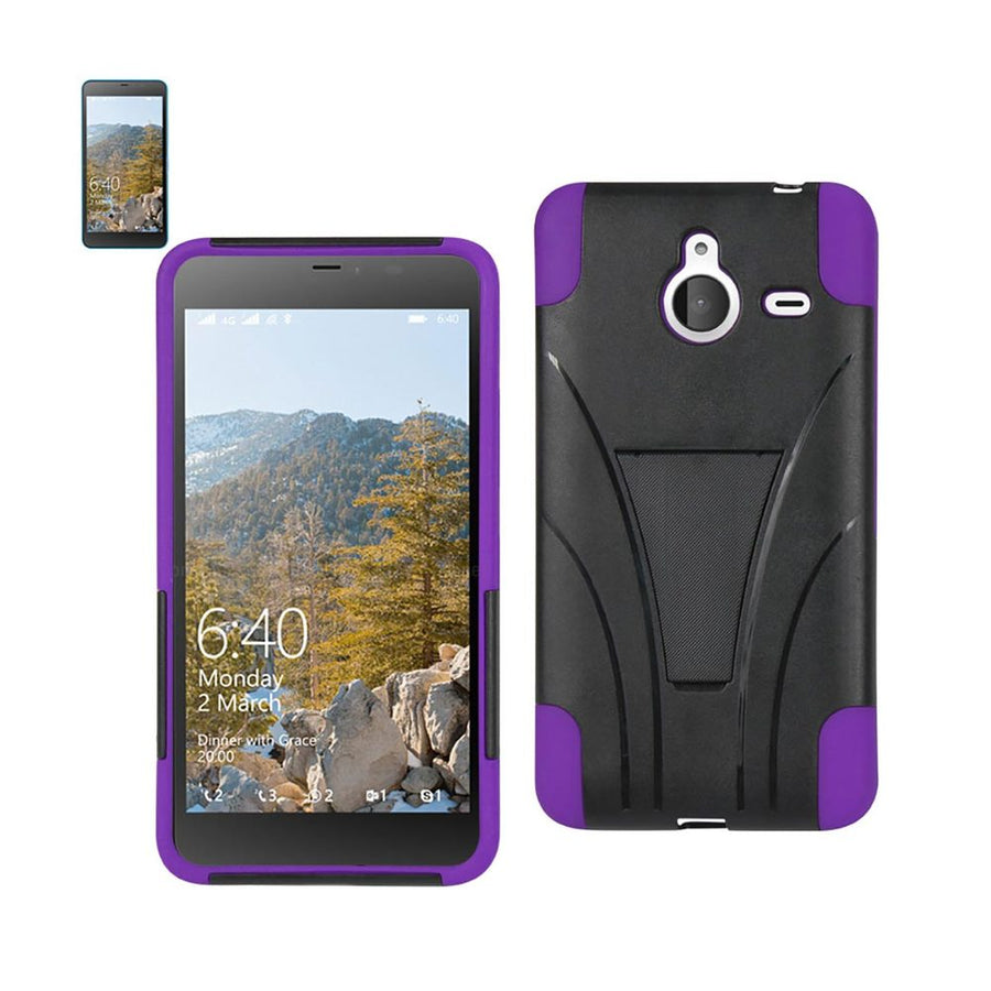 Reiko Nokia Lumia 640 Xl Hybrid Heavy Duty Case With Kickstand In Purple Black