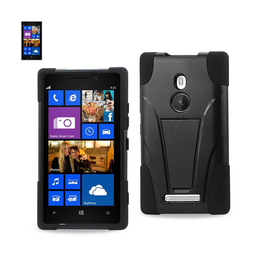 Reiko Nokia Lumia 925 Hybrid Heavy Duty Case With Kickstand In Black