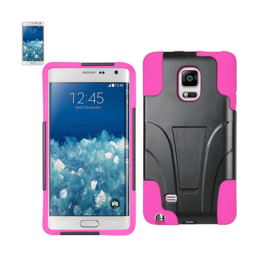 Reiko Samsung Galaxy Note Edge Hybrid Heavy Duty Case With Kickstand In Hot Pink Black